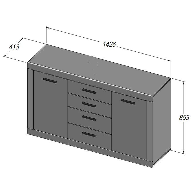 Kommode Trass 143cm Eiche/Schwarz