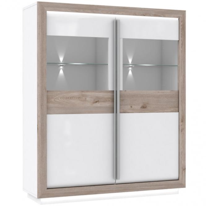 Vitrine Canne 133cm Eiche Nealson/Weiß