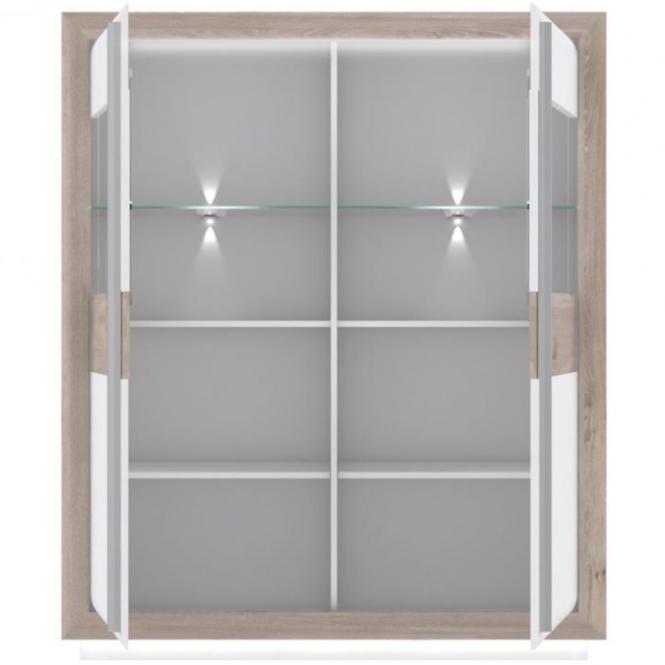 Vitrine Canne 133cm Eiche Nealson/Weiß