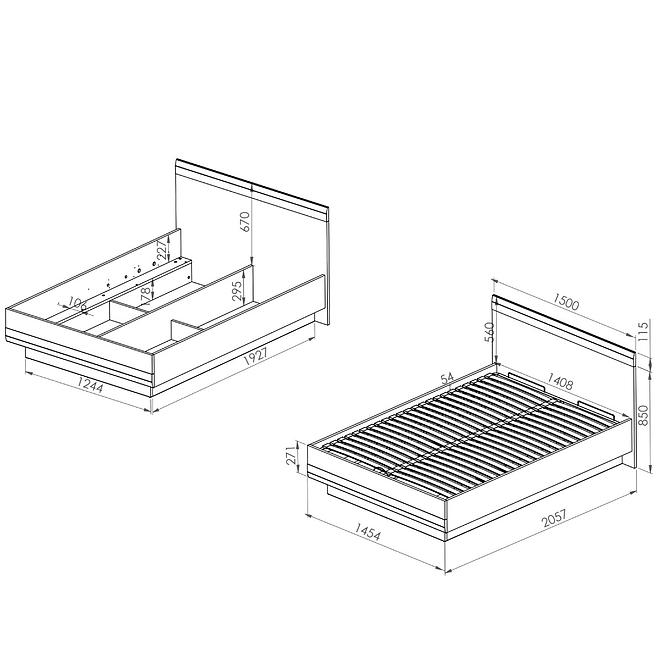 Bett Blanco 150cm Schnee Kiefer/New Grey