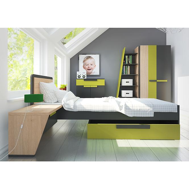 Schrank Wow 95cm Graphit/Grüner Leguan/Eiche Nagano