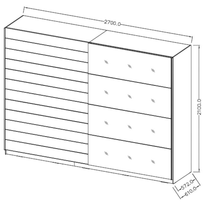 Schrank Galaxy 270cm Eiche Monastery/Schwarz Glänzend