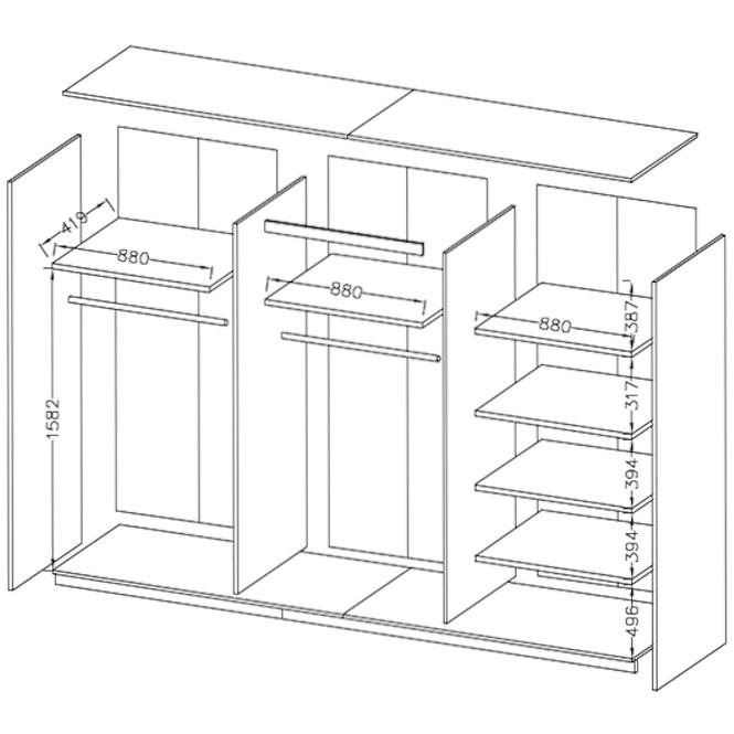 Schrank Galaxy 270cm Eiche Monastery/Schwarz Glänzend