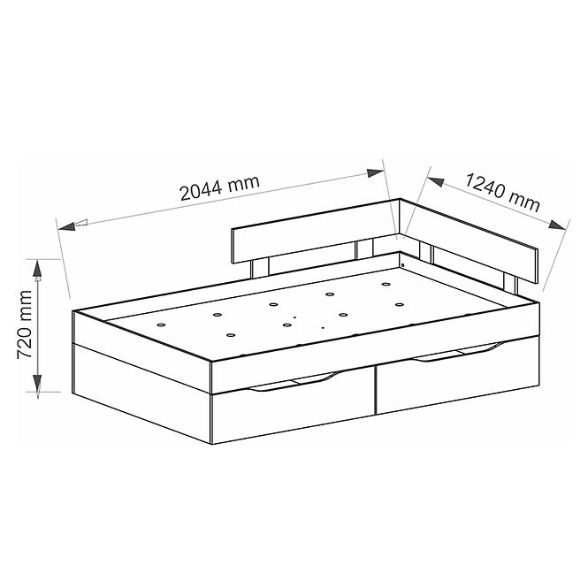 Bett Sigma 120cm Beton/Weiß/Eiche