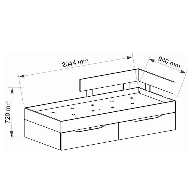 Bett Sigma 90cm Beton/Weiß/Eiche