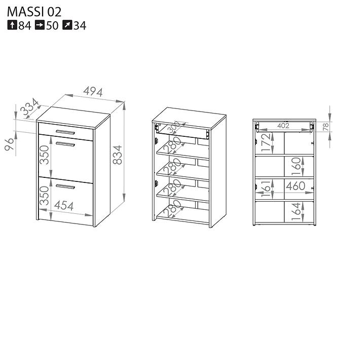 Schuhschrank Massi 50cm Wotan/Weiß