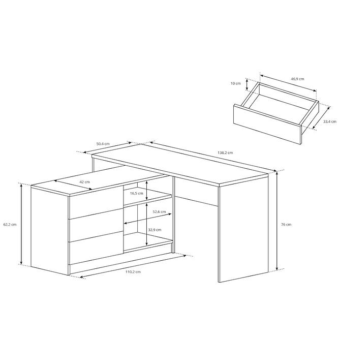 Schreibtisch Teo 139cm Weiß