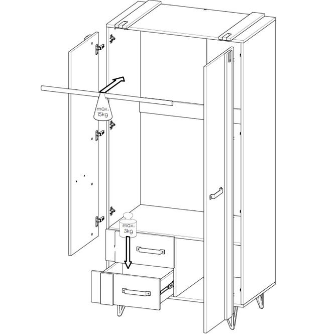 Schrank Lofter 90cm Eiche Wot/Beton Mill