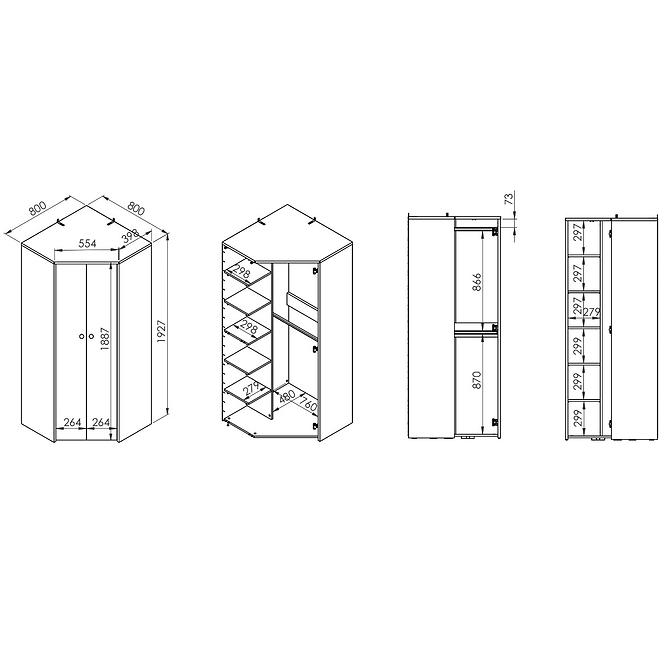 Schrank Elmo 80cm Weiß/Buche Fjord