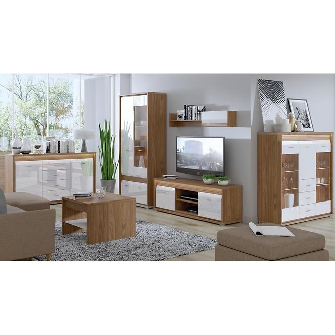 Schrank Dallas 60cm Walnuss / Weiß Glänzend/ Weiß