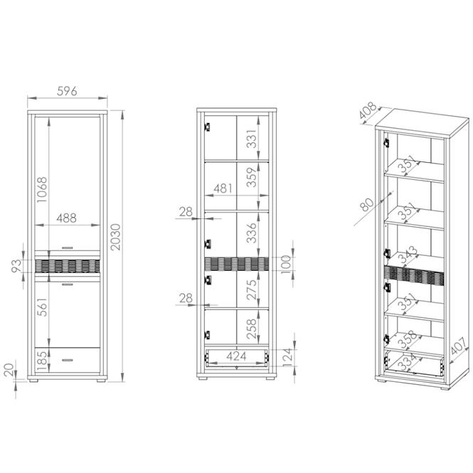 Schrank Dallas 60cm Walnuss / Weiß Glänzend/ Weiß