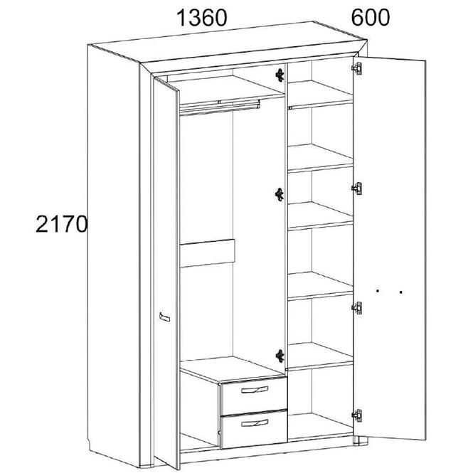 Schrank Olivia 136cm Creme / Eiche Ancona