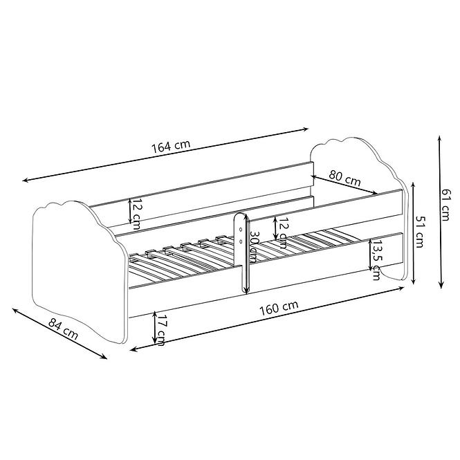 Kinderbett Casimo 160cm Weiß + Barriere