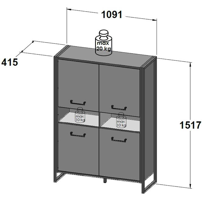 Kommode Hud 110cm Beton/Daubeiche